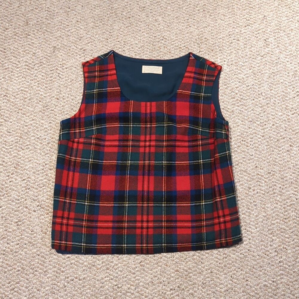 Vintage Pendelton Vest Tank Top Womens 14 Red Plaid Tartan Checked Classic